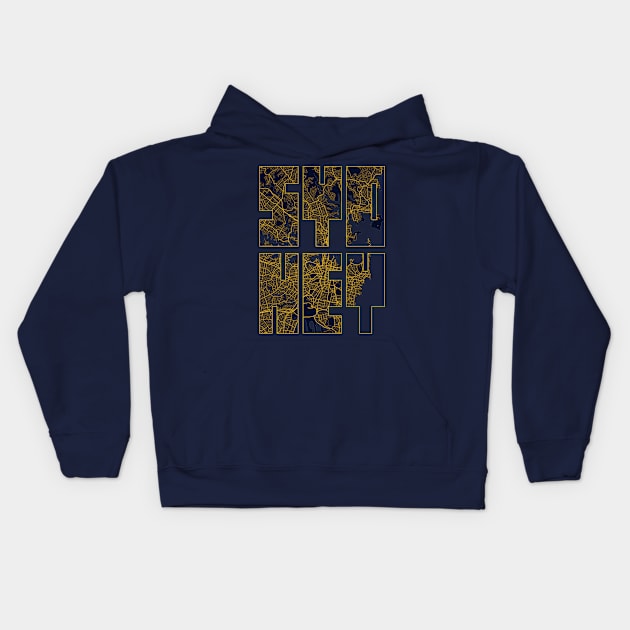 Sydney, Australia City Map Typography - Gold Art Deco Kids Hoodie by deMAP Studio